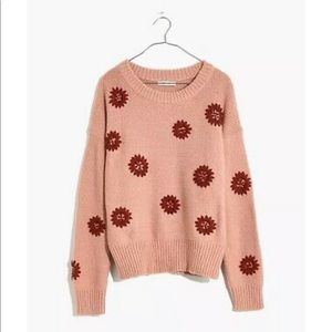 Madewell pink flower embroider sweater